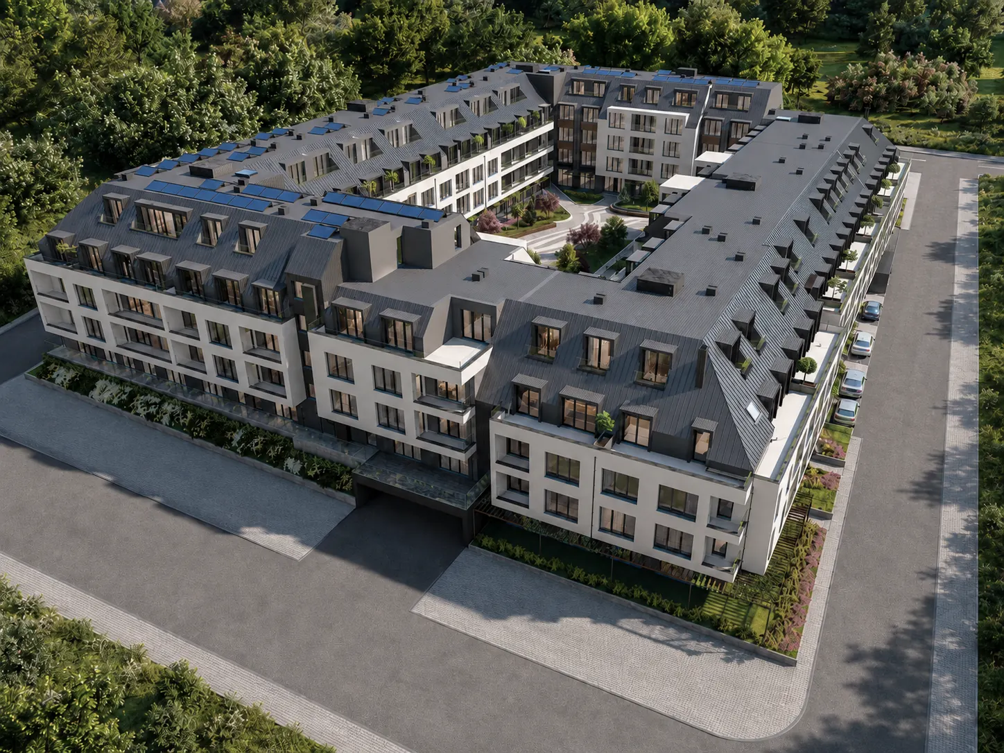Визуализация отгоре на Casa Verde Варна — сградите обграждат вътрешен озеленен двор