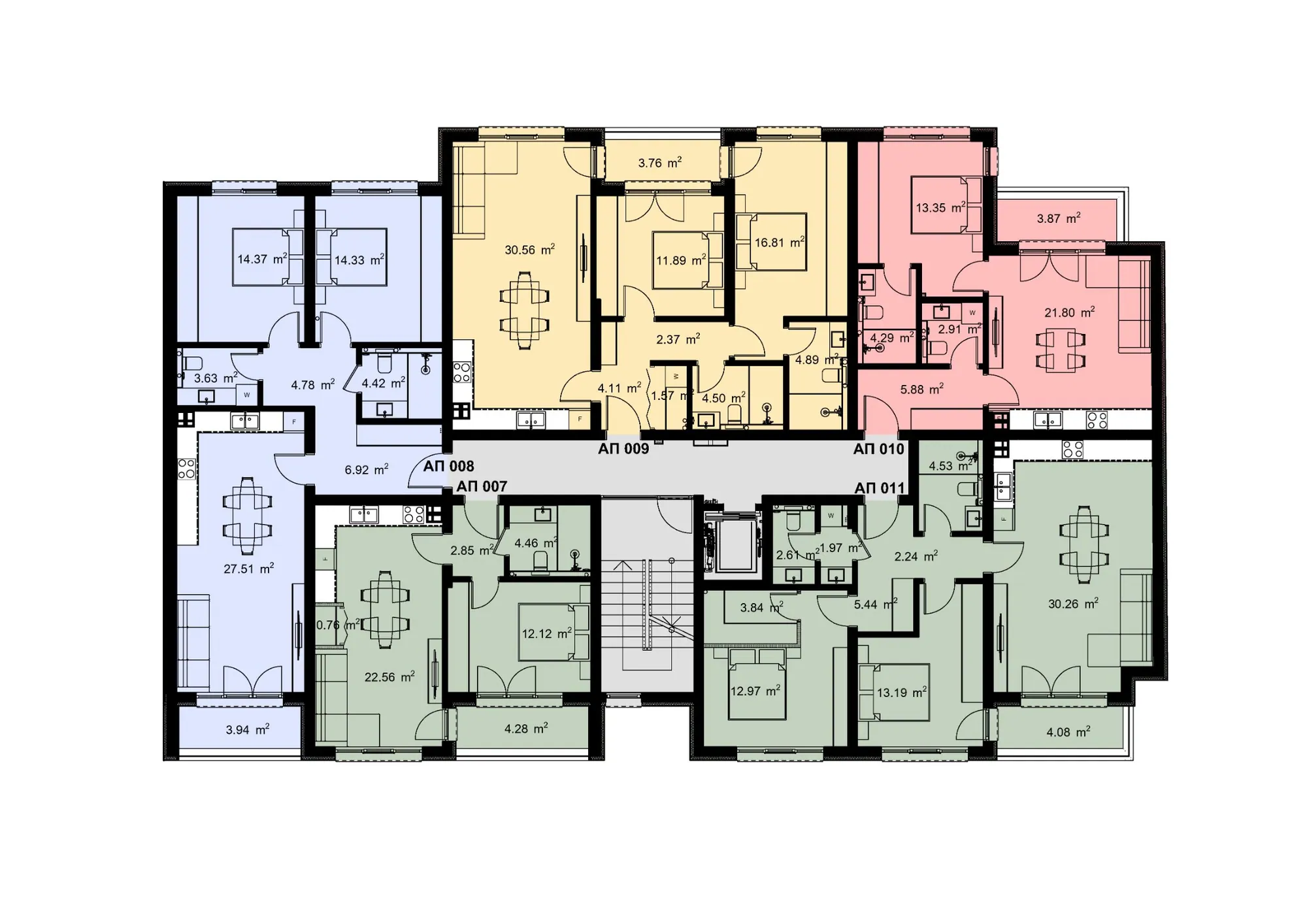 Разпределение на жилищата във вход А, етаж 3 — Casa Verde, Варна