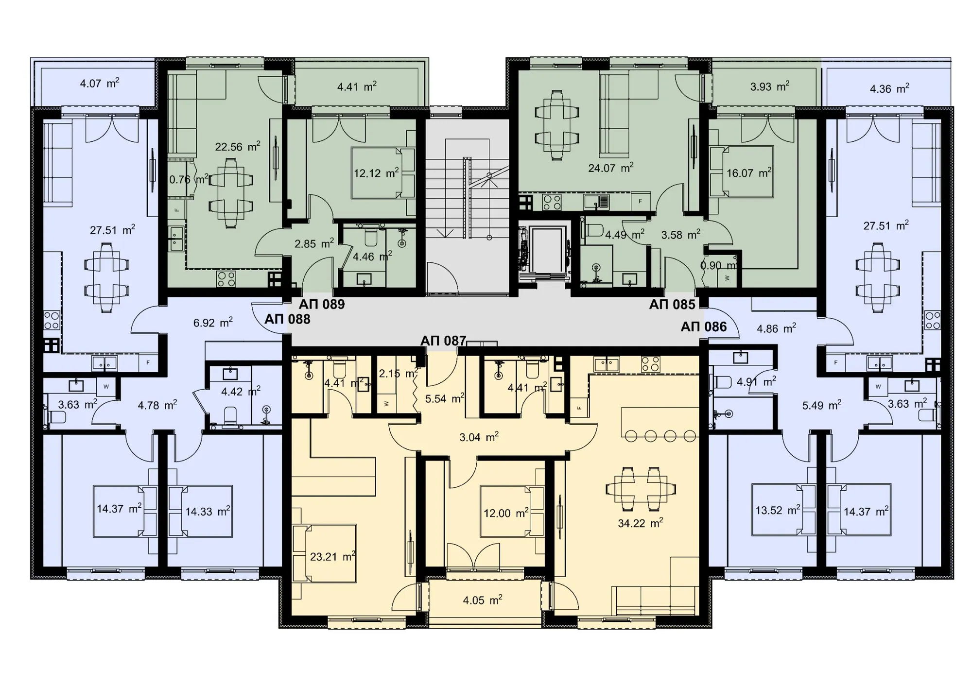 Разпределение на жилищата във вход Д, етаж 2 — Casa Verde, Варна