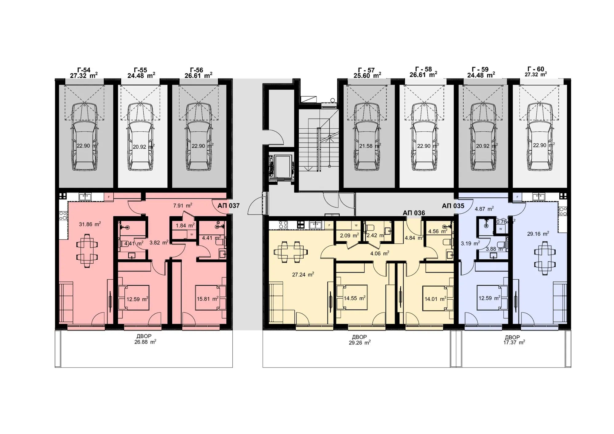 Разпределение на жилищата във вход В, етаж 1 — Casa Verde, Варна