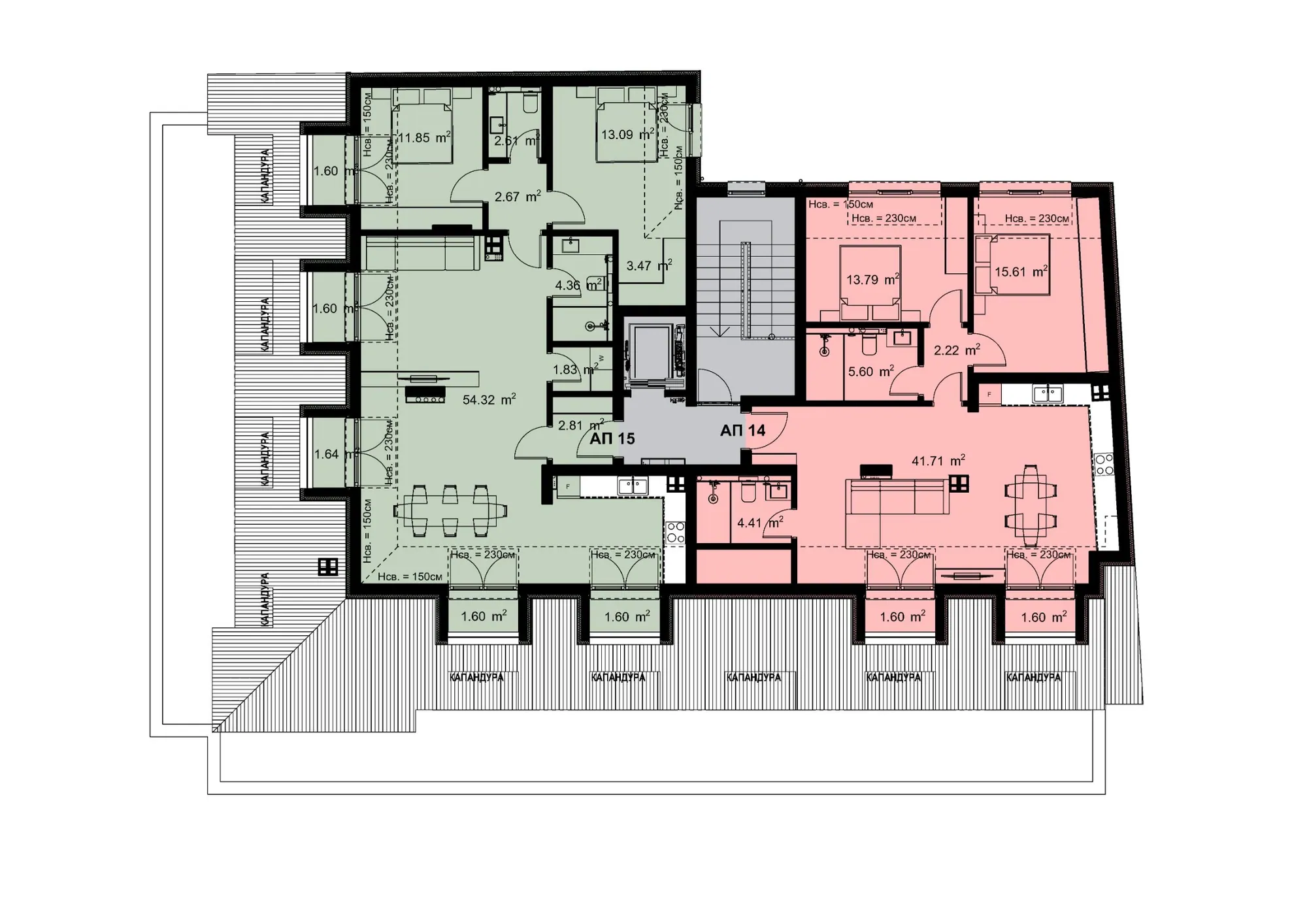 Разпределение на жилищата във вход З, етаж 4 — Casa Verde, Варна