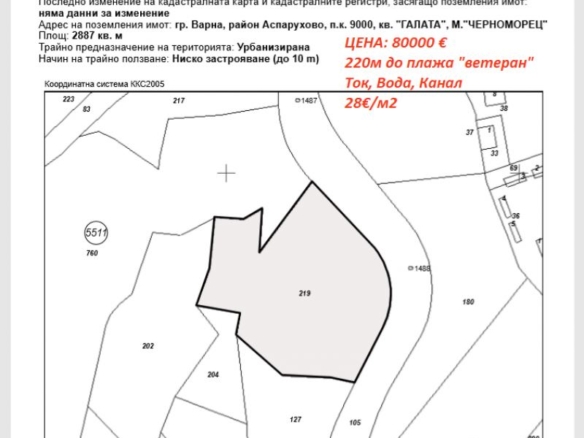 Продажба Парцел за строеж гр. Варна - Галата - ЧЕРНОМОРЕЦ 2887m² - 0