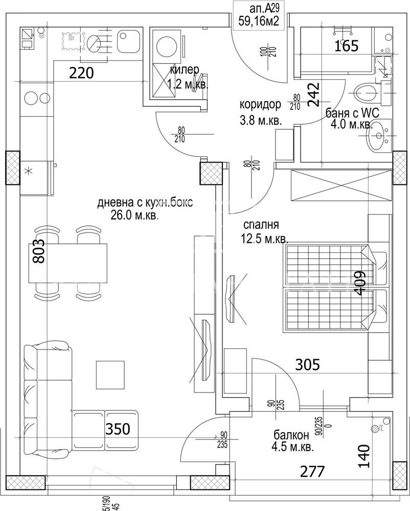 Süd, Panorama-Apartment mit einem Schlafzimmer-0 Süd, panoramische Wohnung mit einem Schlafzimmer - 0